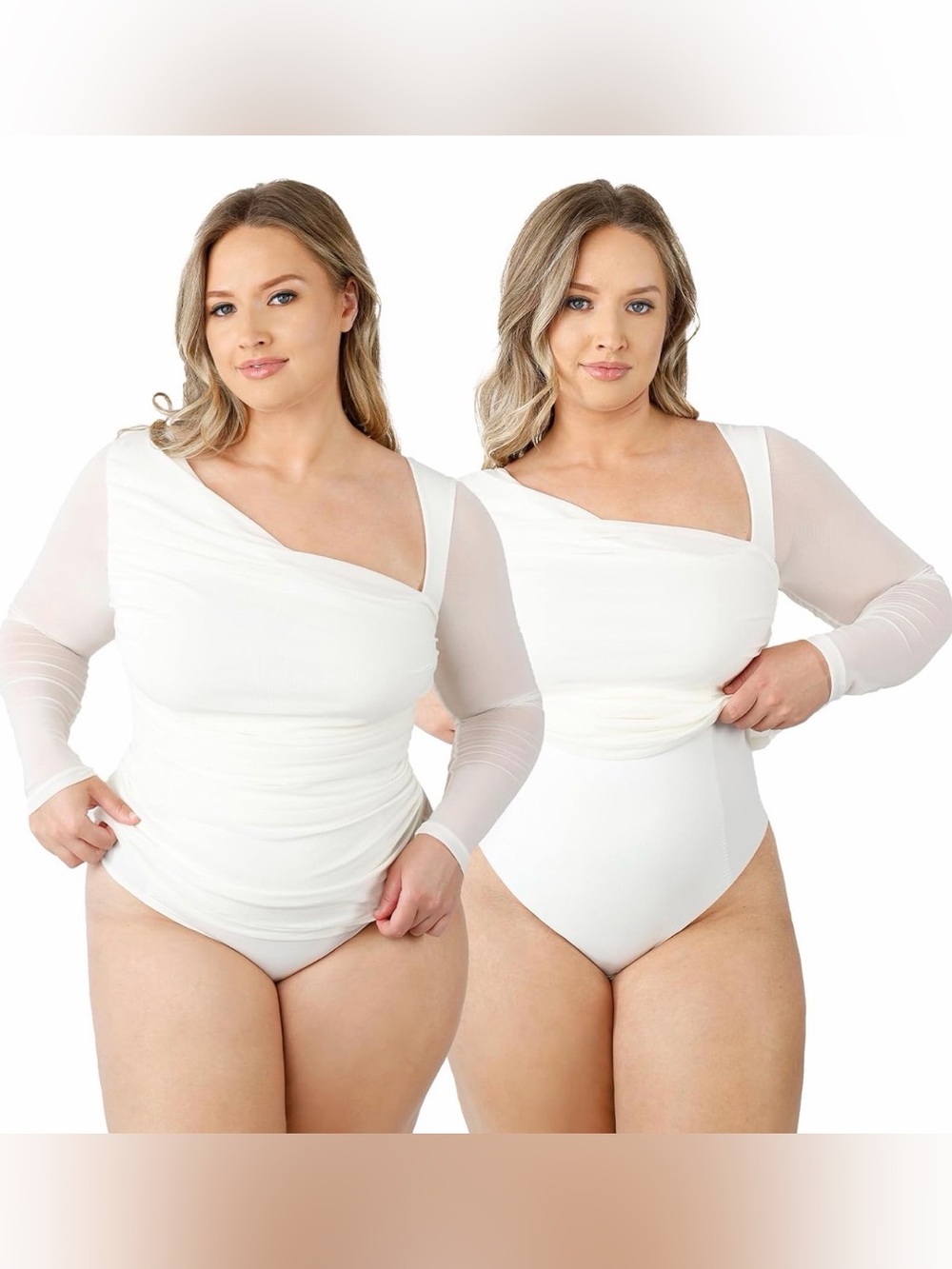 NWT Shapellx Shapewear Bodysuit Plus Size White One-Shoulder Long Sleeve 3XL